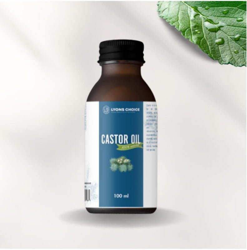 This is an image of caster oil - product of lyons choice woocommerce store at page Wholesale - Woocommerce. in the image the product is of bottle with nipple drop cap featuring a label of blue and white color with product details printed on it.
