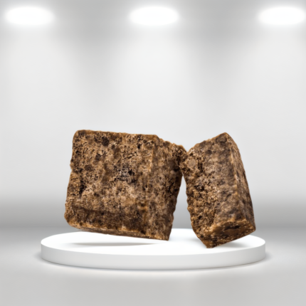 African black soap from lyons choice woocommerce store displayed on center stage with lightening coming from above and the background is white on the home page of woocommerce store lyons choice