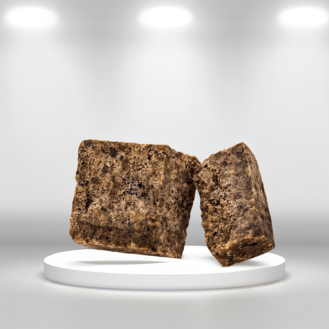 African black soap from lyons choice woocommerce store displayed on center stage with lightening coming from above and the background is white on the home page of woocommerce store lyons choice