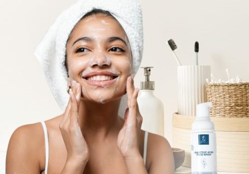 A category image on the lyons choice woo commerce store in which a beautiful girl is washing her face with product having foam on her face and smiling